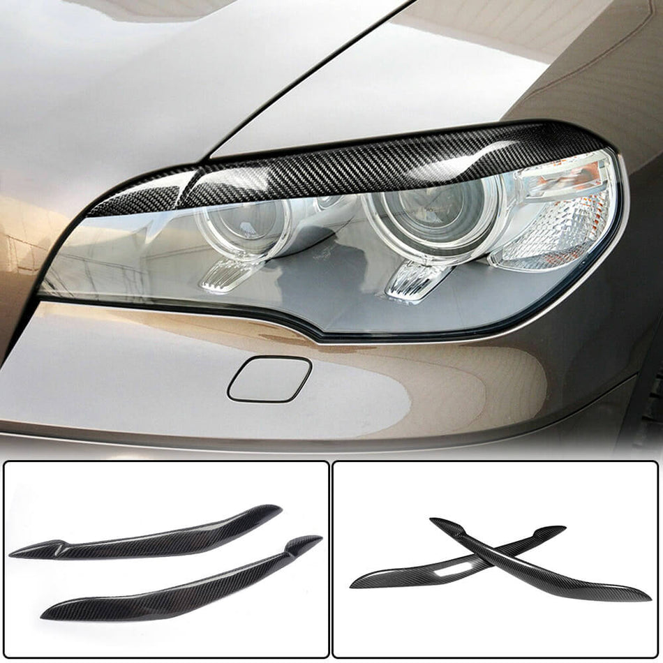 BMW X5 E70 2007-2013 Headlight Eyebrows Lamp Eyelids Carbon Fiber-Ahacarbon