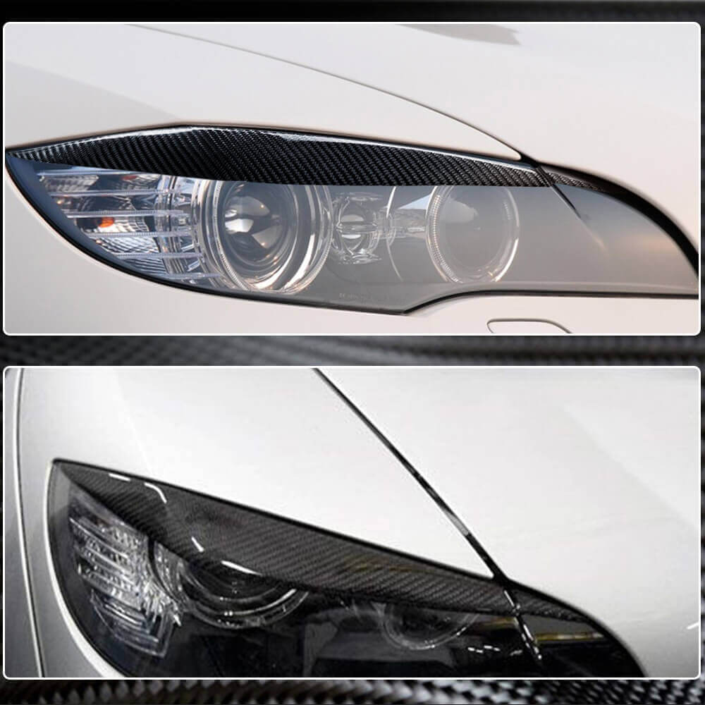 BMW X6 E71 X6M 2008-2014 Headlight Eyebrows Lamp Eyelids Carbon Fiber-Ahacarbon