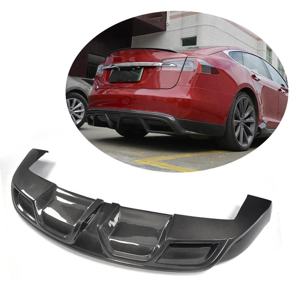 Tesla Model S 2012-2015 Rear Bumper Diffuser Carbon Fiber-Ahacarbon
