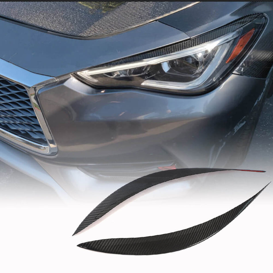 Infiniti Q60 Q60S 2017-2022 Front Headlight Eyebrows Lamp Eyelids Dry Carbon Fiber-Ahacarbon
