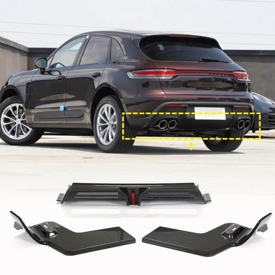 Porsche Macan 2022UP Rear Bumper Diffuser With Light Carbon Fiber-Ahacarbon