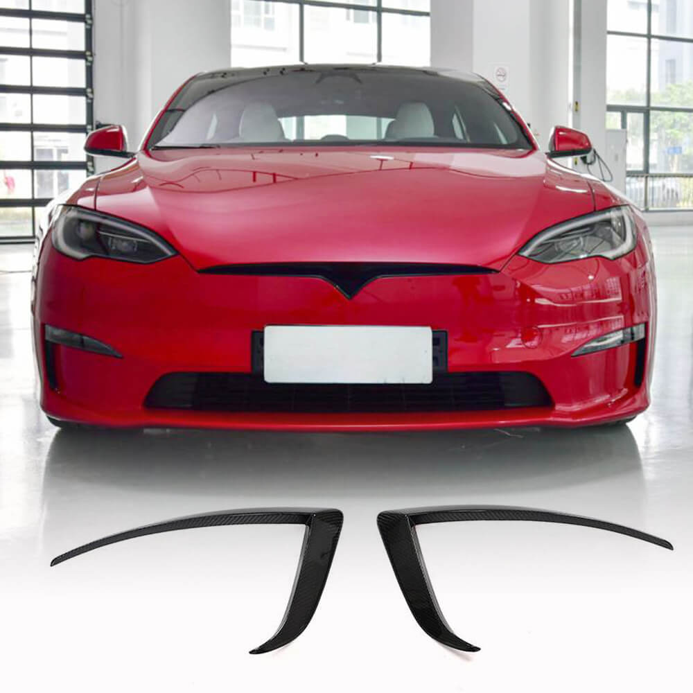 Tesla Model S 2021-2023 Front Bumper Splitters Carbon Fiber-Ahacarbon