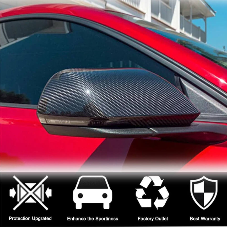 Ford Mustang 2015-2020 Mirror Covers Add-on LHD Pair Carbon Fiber-Ahacarbon