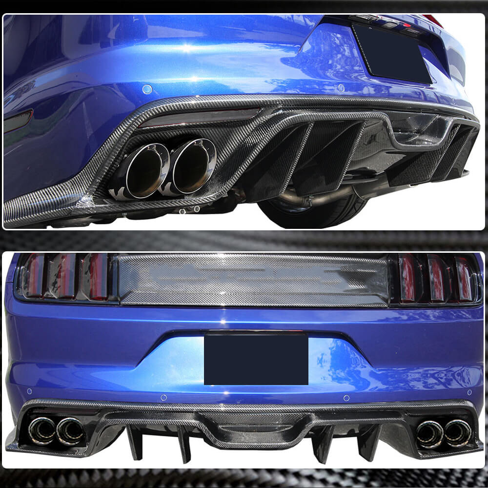 Ford Mustang V6 V8 GT 2015-2017 Rear Bumper Diffuser Carbon Fiber-Ahacarbon