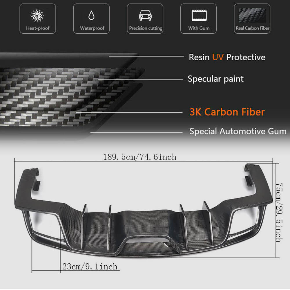 Ford Mustang V6 V8 GT 2015-2017 Rear Bumper Diffuser Carbon Fiber-Ahacarbon