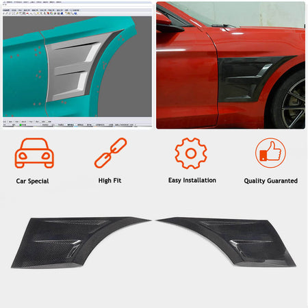 Ford Mustang V6 V8 GT 2015-2020 Side Fender Vents Carbon Fiber-Ahacarbon