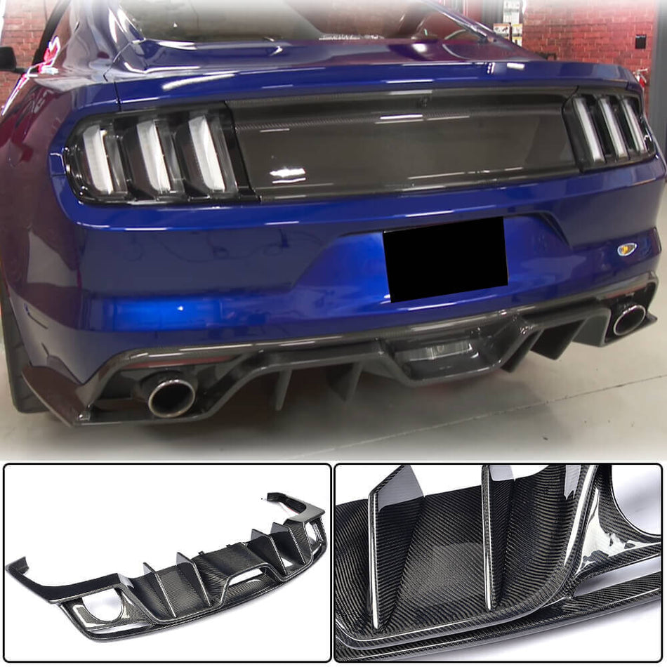 Ford Mustang V6 V8 GT 2015-2017 Rear Bumper Diffuser Carbon Fiber-Ahacarbon