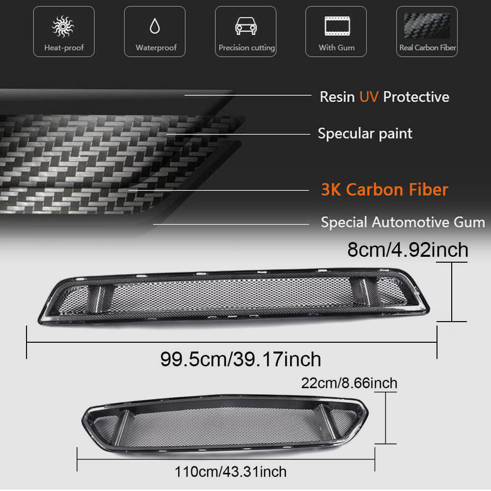 Ford Mustang Coupe Convertible 2-Door 2015-2017 Front Grille Carbon Fiber-Ahacarbon