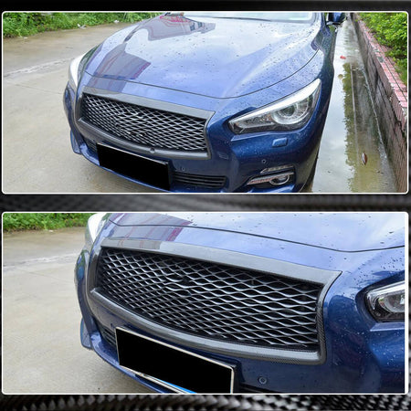 Infiniti Q50 Base/Sport Sedan 2014-2017 Carbon Fiber Front Bumper Grille-Ahacarbon