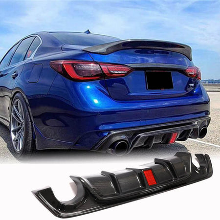 Infiniti Q50 Q50S 2018-2022 Carbon Fiber Rear Bumper Diffuser Lip W/ LED Brake Light-Ahacarbon
