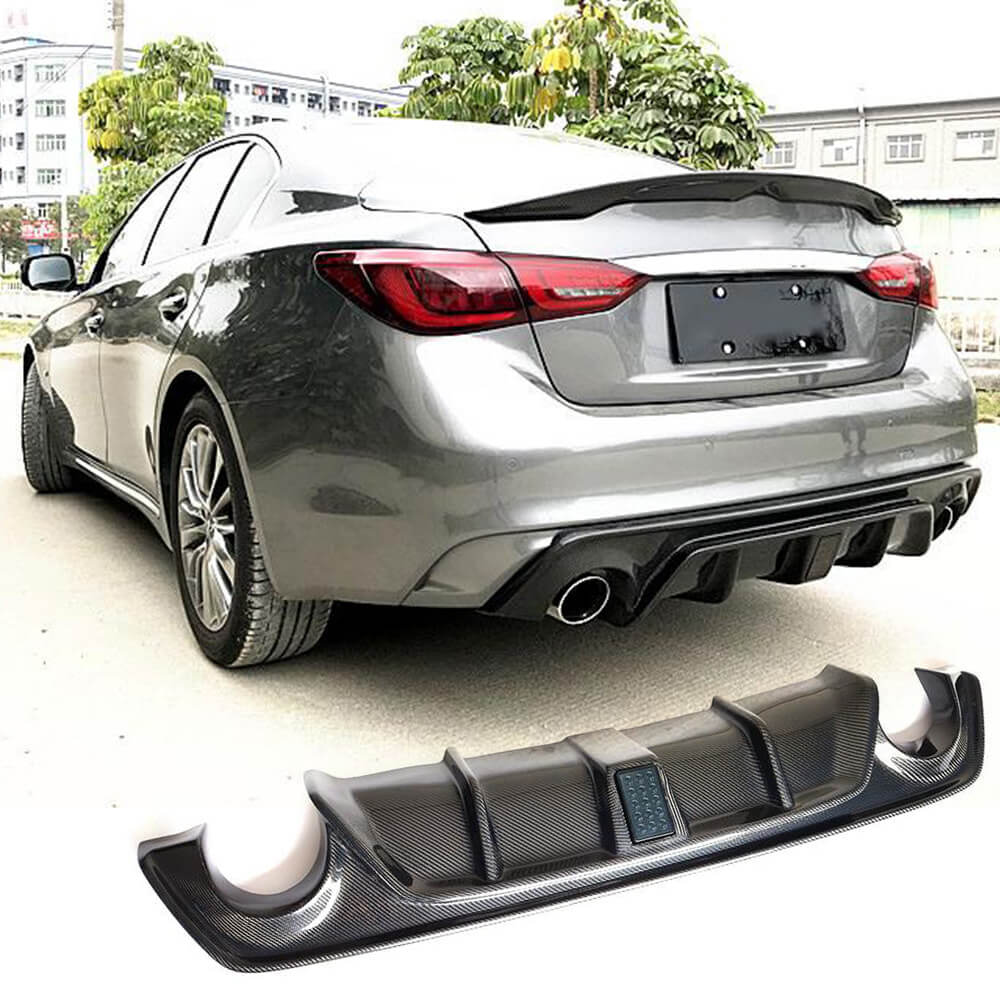 Infiniti Q50 Q50S 2018-2022 Carbon Fiber Rear Bumper Diffuser Lip W/ LED Brake Light-Ahacarbon