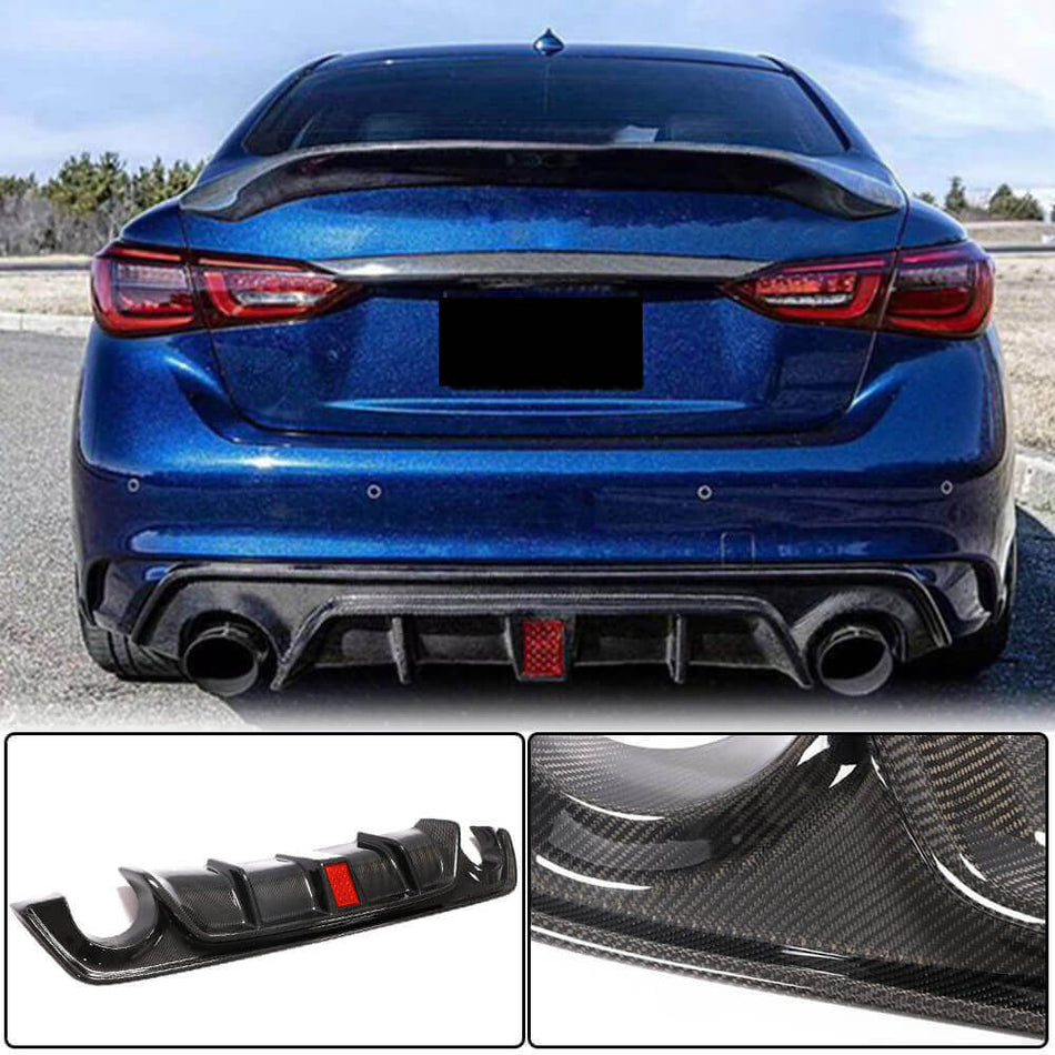 Infiniti Q50 Q50S 2018-2022 Carbon Fiber Rear Bumper Diffuser Lip W/ LED Brake Light-Ahacarbon