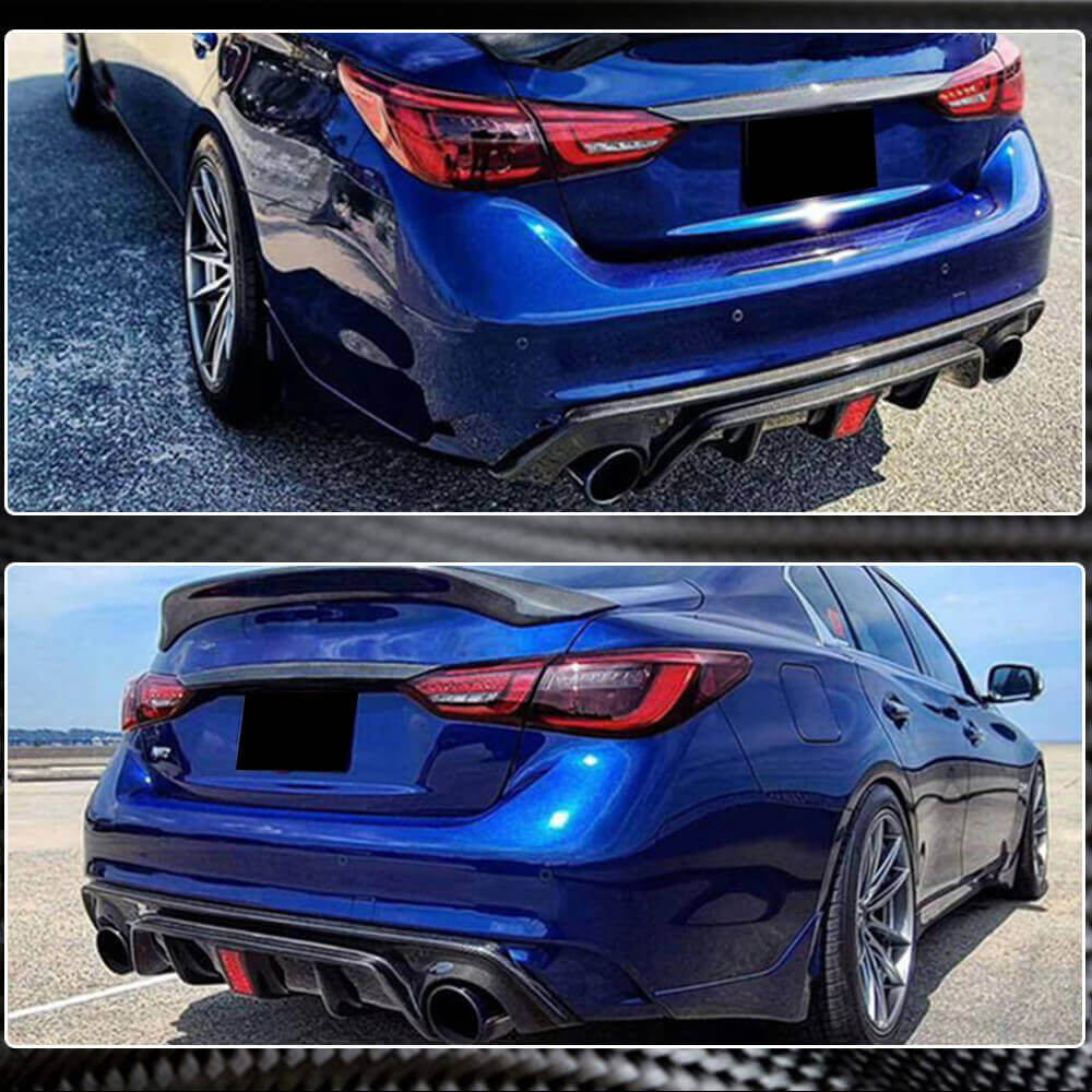 Infiniti Q50 Q50S 2018-2022 Carbon Fiber Rear Bumper Diffuser Lip W/ LED Brake Light-Ahacarbon