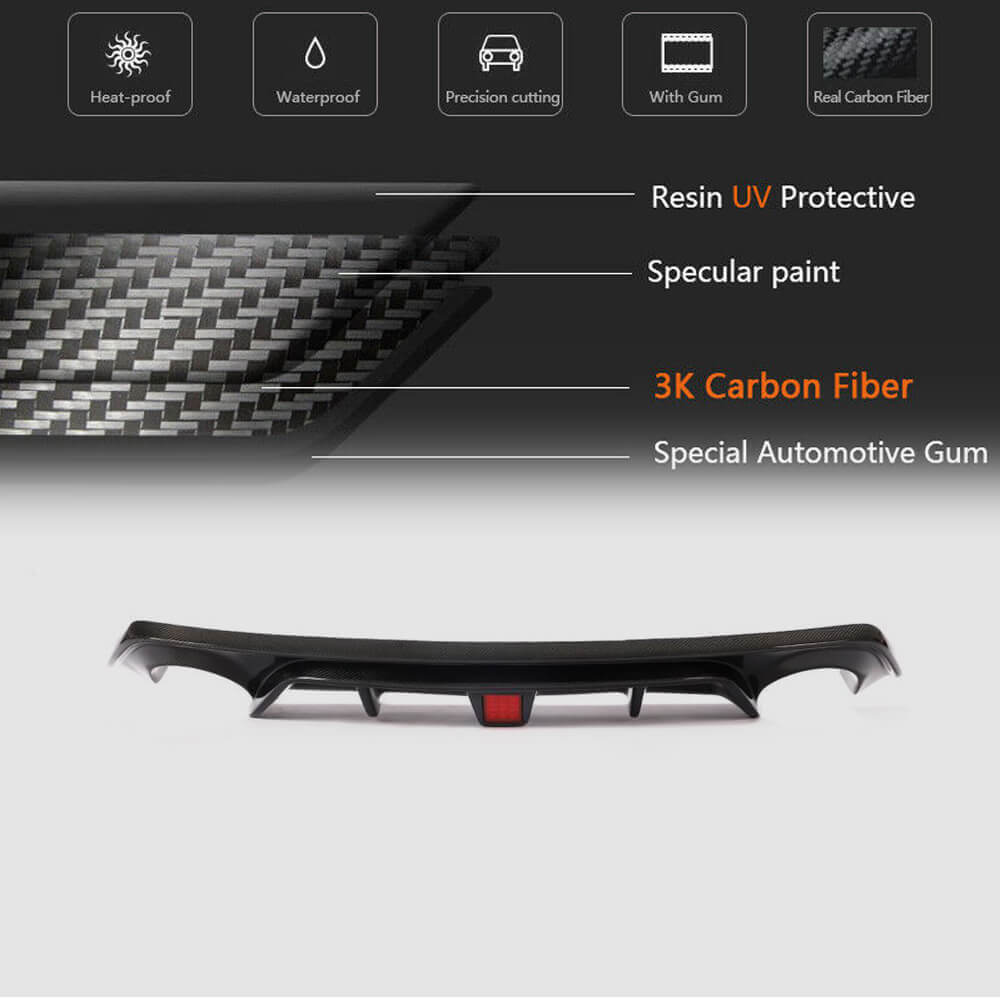 Infiniti Q50 Q50S 2018-2022 Carbon Fiber Rear Bumper Diffuser Lip W/ LED Brake Light-Ahacarbon