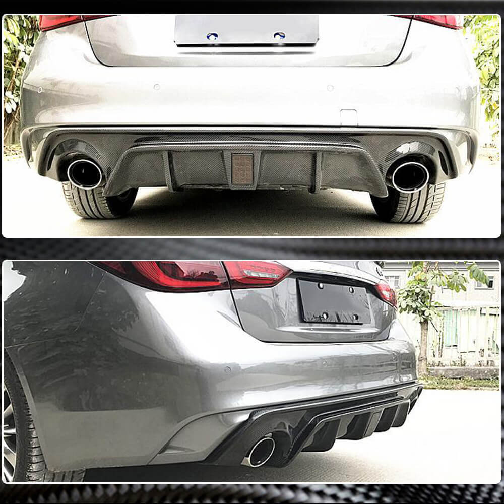 Infiniti Q50 Q50S 2018-2022 Carbon Fiber Rear Bumper Diffuser Lip W/ LED Brake Light-Ahacarbon