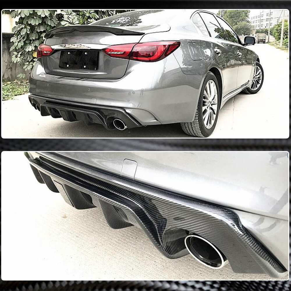 Infiniti Q50 Q50S 2018-2022 Carbon Fiber Rear Bumper Diffuser Lip W/ LED Brake Light-Ahacarbon