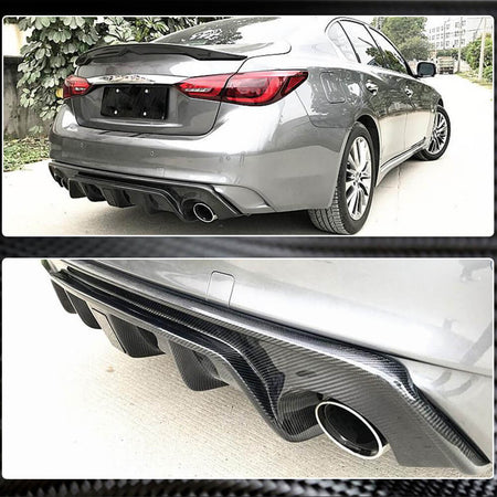 Infiniti Q50 Q50S 2018-2022 Carbon Fiber Rear Bumper Diffuser Lip W/ LED Brake Light-Ahacarbon