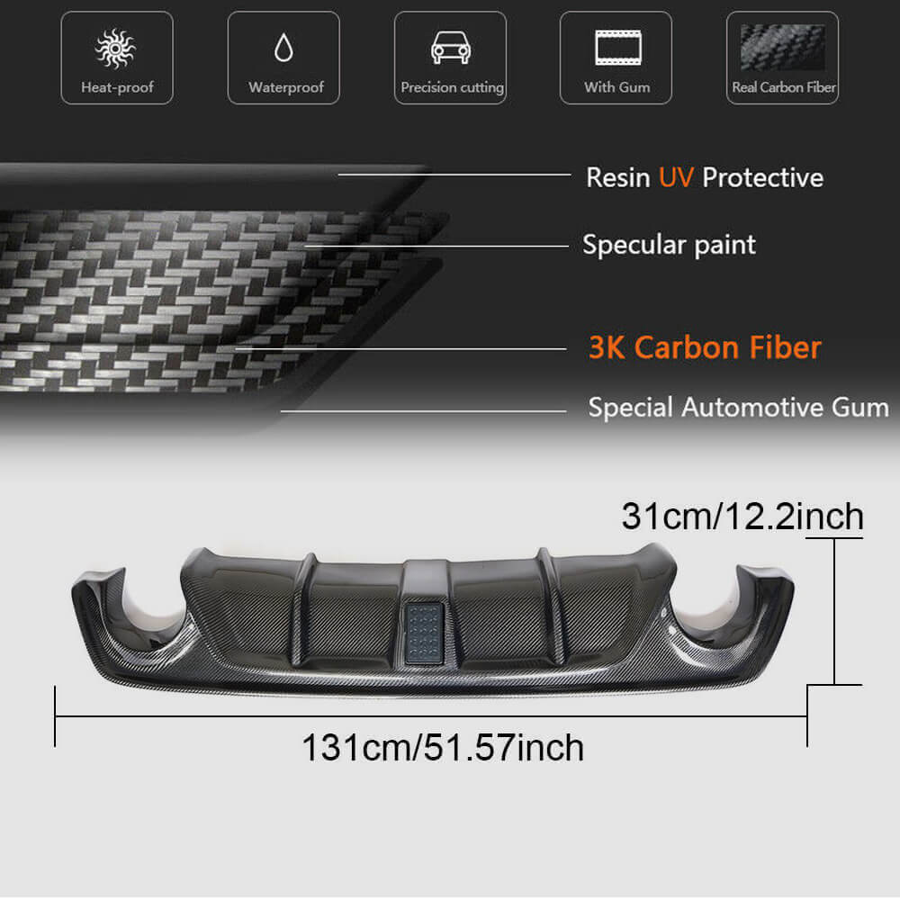 Infiniti Q50 Q50S 2018-2022 Carbon Fiber Rear Bumper Diffuser Lip W/ LED Brake Light-Ahacarbon