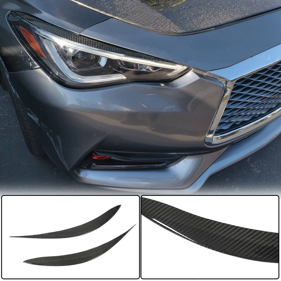 Infiniti Q60 Q60S 2017-2022 Front Headlight Eyebrows Lamp Eyelids Dry Carbon Fiber-Ahacarbon