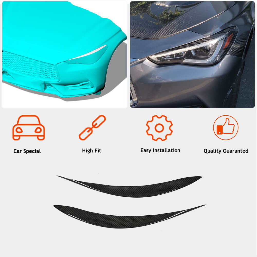 Infiniti Q60 Q60S 2017-2022 Front Headlight Eyebrows Lamp Eyelids Dry Carbon Fiber-Ahacarbon