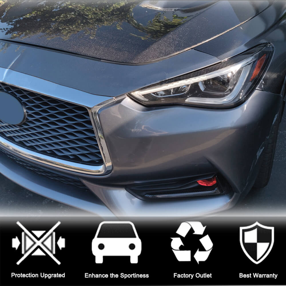 Infiniti Q60 Q60S 2017-2022 Front Headlight Eyebrows Lamp Eyelids Dry Carbon Fiber-Ahacarbon