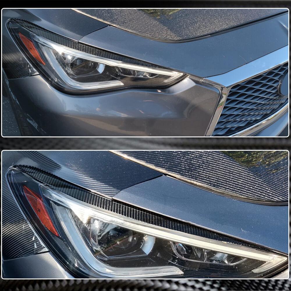 Infiniti Q60 Q60S 2017-2022 Front Headlight Eyebrows Lamp Eyelids Dry Carbon Fiber-Ahacarbon