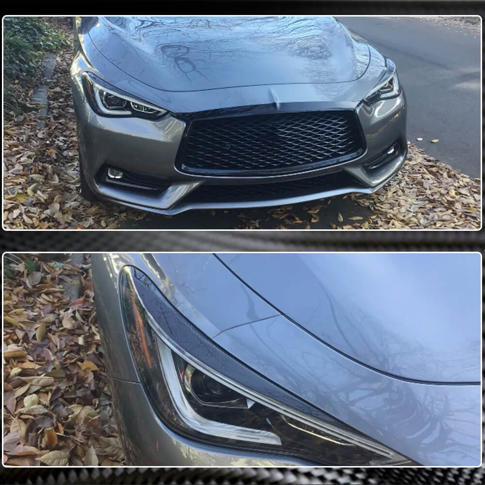Infiniti Q60 Q60S 2017-2022 Front Headlight Eyebrows Lamp Eyelids Dry Carbon Fiber-Ahacarbon