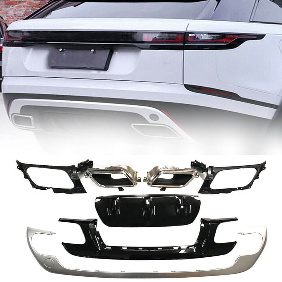Land Rove Range Rover Velar 2017-2021 Silver Rear Bumper Diffuser With Exhaust Tips PP-Ahacarbon