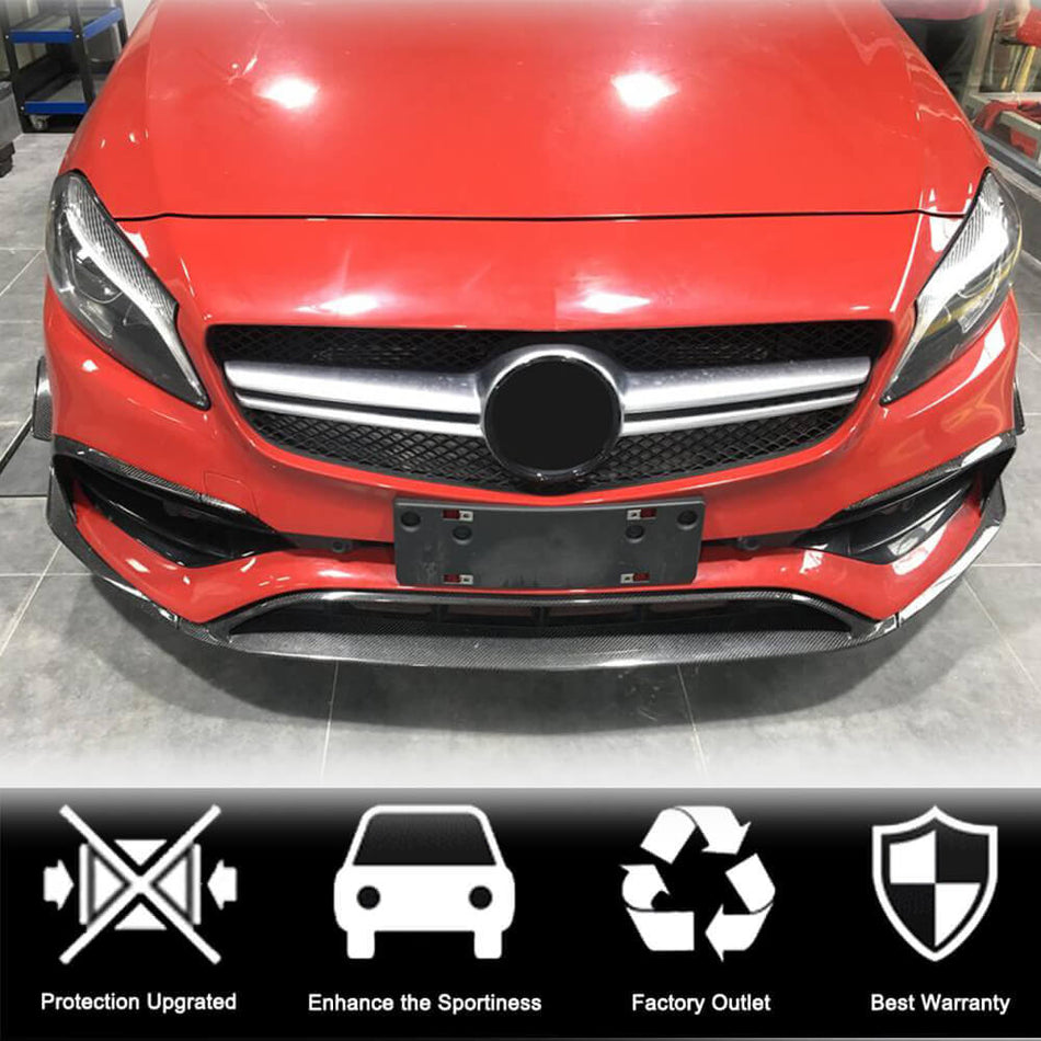 Mercedes Benz A Class W176 Sport A45 Facelift 2016-2018 Front Bumper Lip Carbon Fiber-Ahacarbon