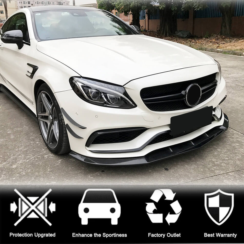 Mercedes Benz W205 C63 (S) AMG Pre-facelift 2015-2019 Front Bumper Lip Carbon Fiber-Ahacarbon