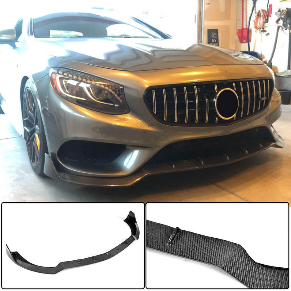 Mercedes Benz S Class (W217) C217 S500 S550 Sport Pre-facelift 2014-2017 Front Bumper Lip Carbon Fiber-Ahacarbon