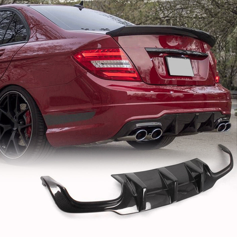 Mercedes Benz W204 C204 C300 Sport C63 AMG Facelift 2012-2015 Rear Bumper Diffuser Carbon Fiber-Ahacarbon