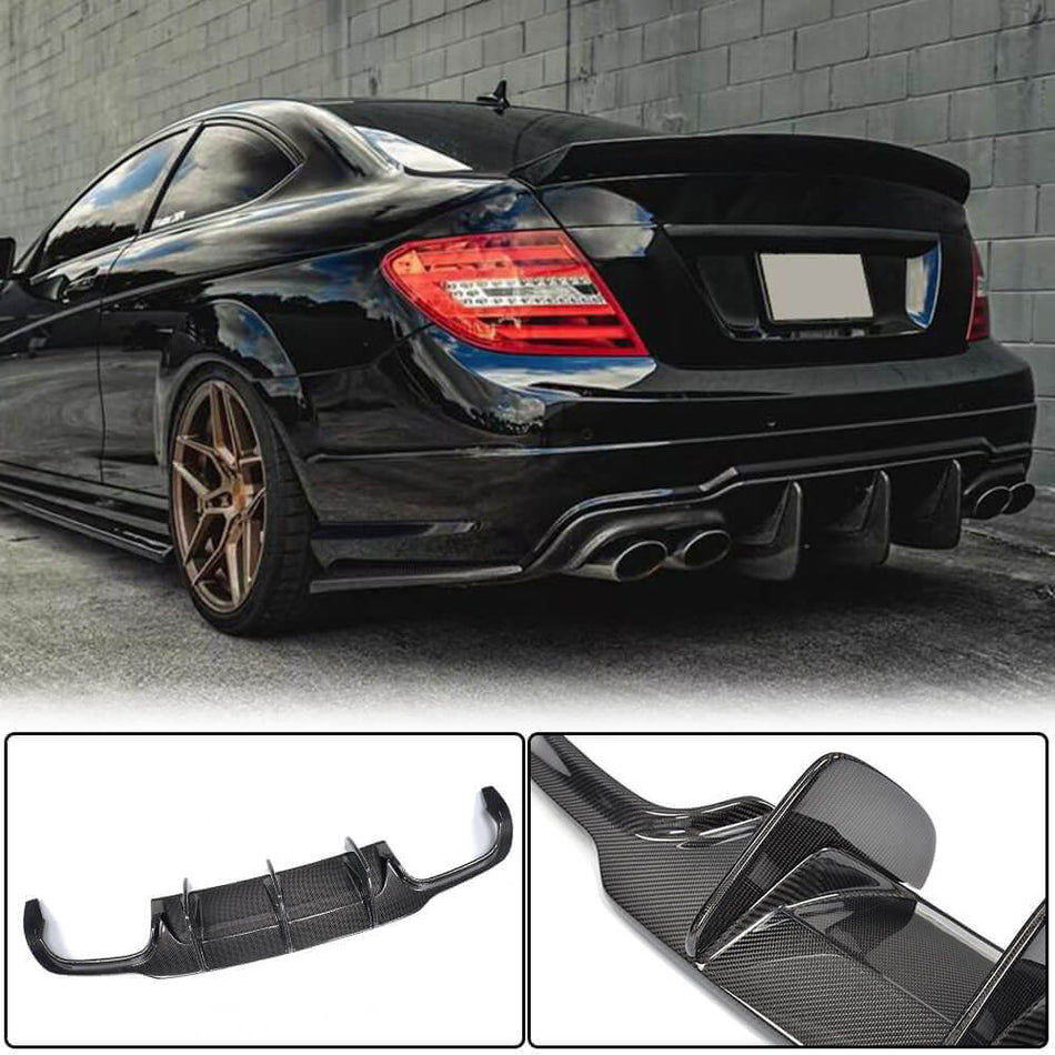 Mercedes Benz W204 C204 C300 Sport C63 AMG Facelift 2012-2014 Rear Bumper Diffuser Carbon Fiber Lip-Ahacarbon