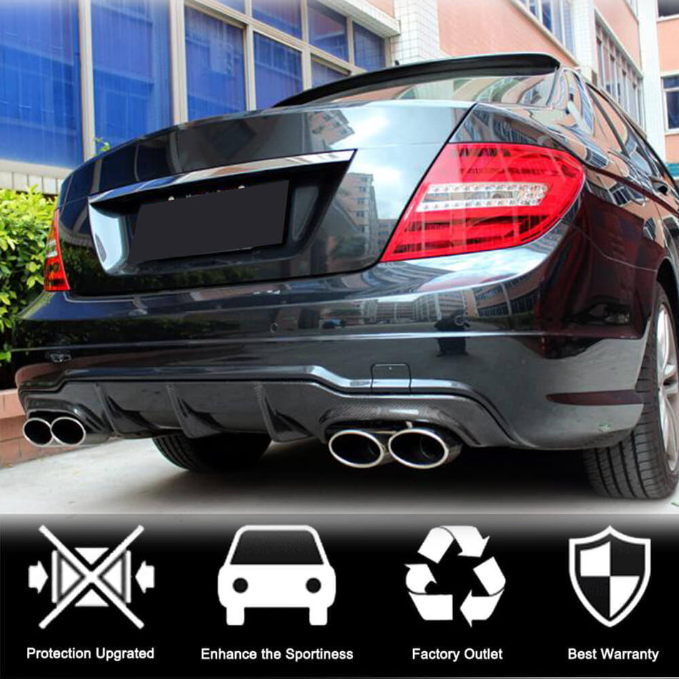 Mercedes Benz W204 C204 C300 Sport C63 AMG Facelift 2012-2014 Rear Bumper Diffuser Carbon Fiber-Ahacarbon