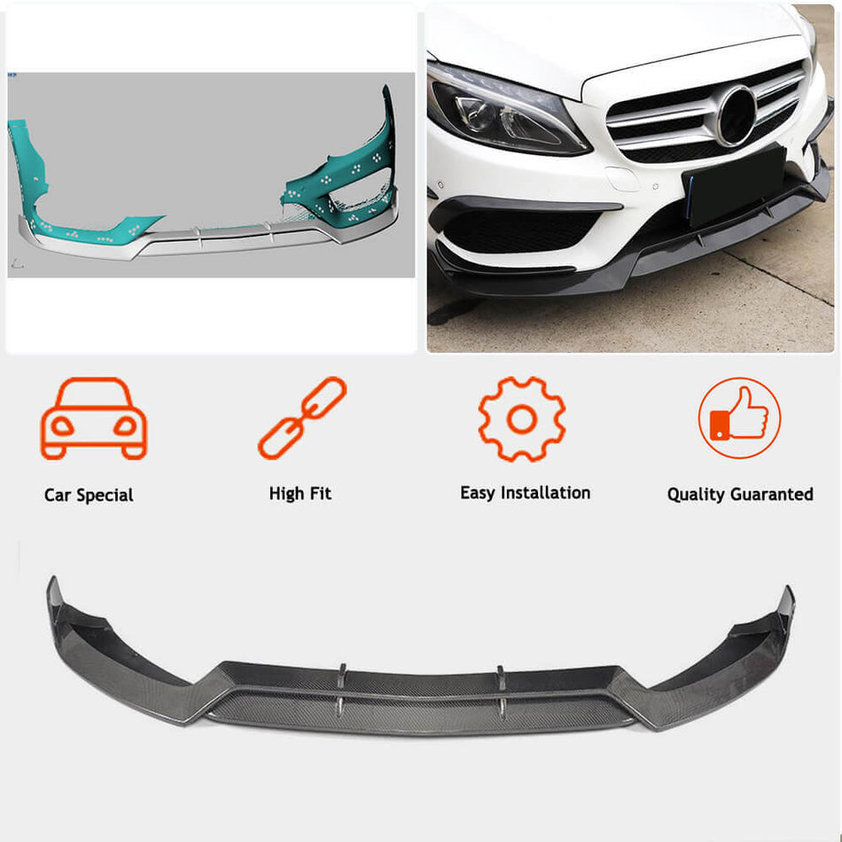 Mercedes Benz W205 C205 A205 Sport C43 Pre-facelift 2015-2019 Front Bumper Lip Carbon Fiber-Ahacarbon