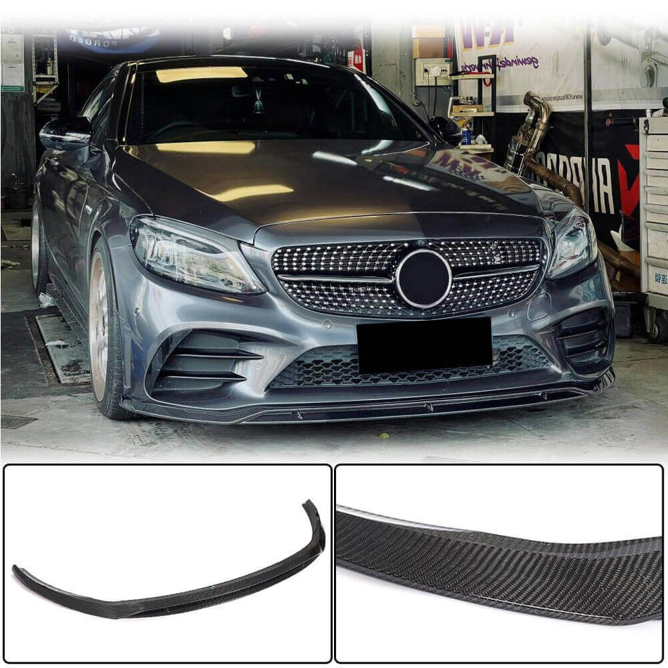 Mercedes Benz W205 C205 A205 C200 C300 Sport Facelift 2019-2021 Front Bumper Lip Carbon Fiber-Ahacarbon