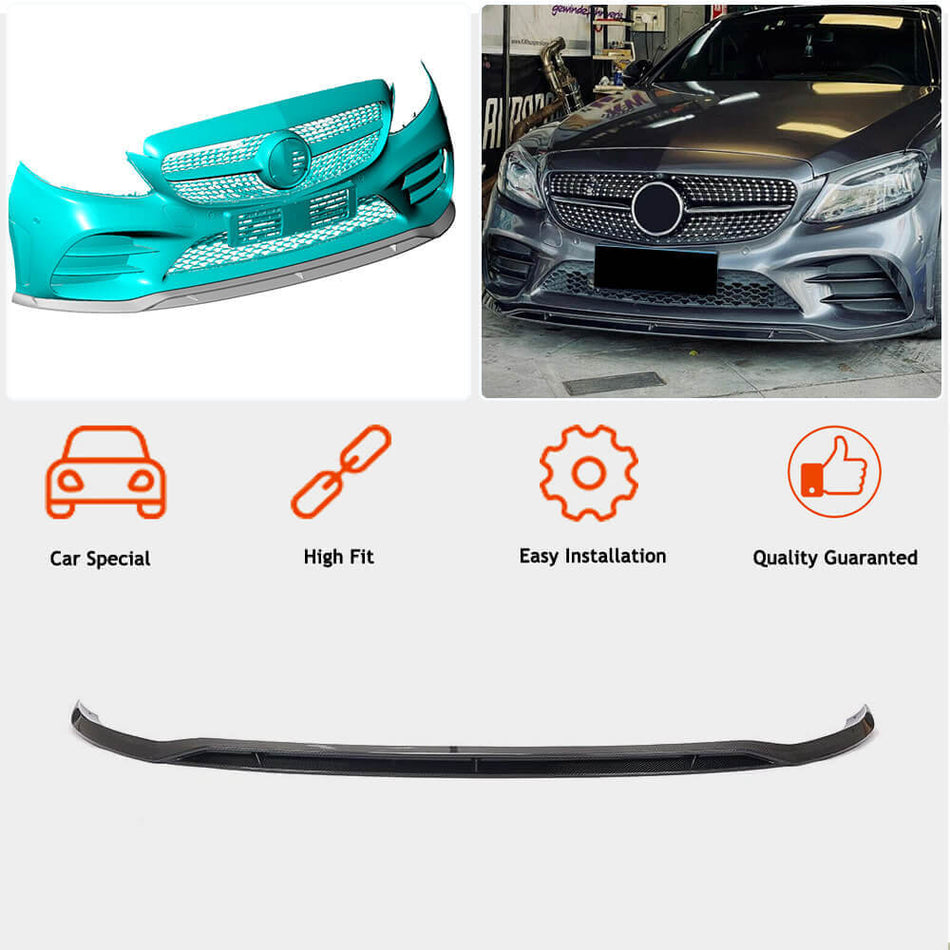 Mercedes Benz W205 C205 A205 C200 C300 Sport Facelift 2019-2021 Front Bumper Lip Carbon Fiber-Ahacarbon