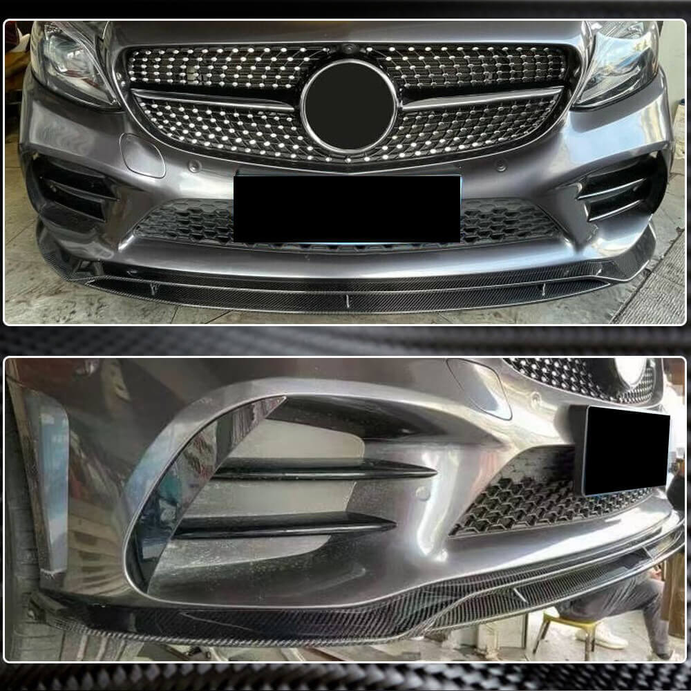 Mercedes Benz W205 C205 A205 C200 C300 Sport Facelift 2019-2021 Front Bumper Lip Carbon Fiber-Ahacarbon
