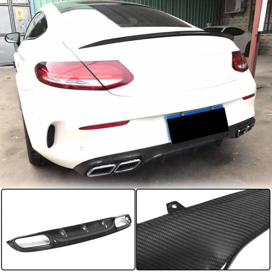 For Mercedes Benz (W205) C205 A205 C63 AMG Pre-facelift Carbon Fiber Rear Bumper Diffuser Lip-Ahacarbon
