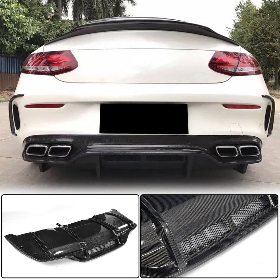 Mercedes Benz W205 C205 A205 C63 AMG 2015-2019 Rear Bumper Diffuser Carbon Fiber-Ahacarbon
