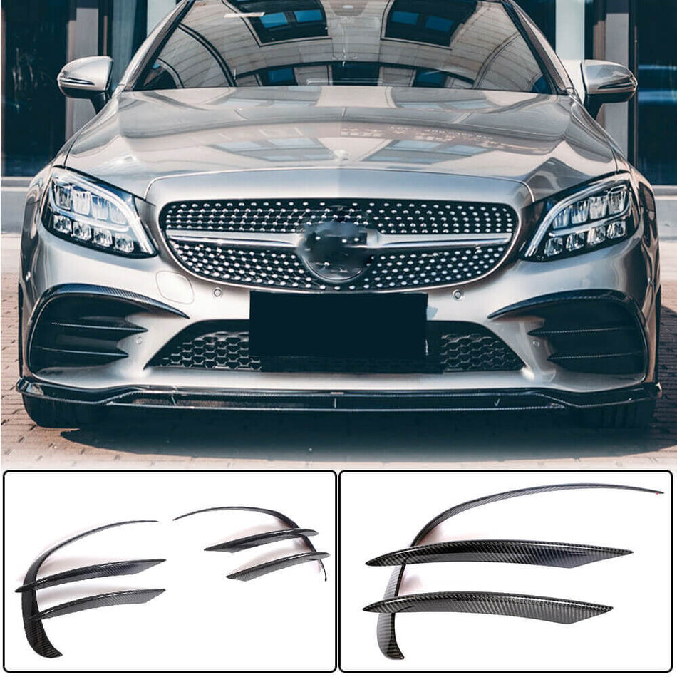 Mercedes Benz W205 C205 A205 Sport C43 AMG Facelift 2019-2021 Front Bumper Fins Dry Carbon Fiber/FRP-Ahacarbon