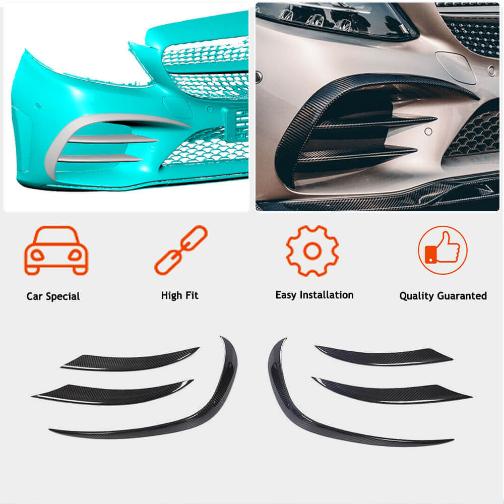 Mercedes Benz W205 C205 A205 Sport C43 AMG Facelift 2019-2021 Front Bumper Fins Dry Carbon Fiber/FRP-Ahacarbon