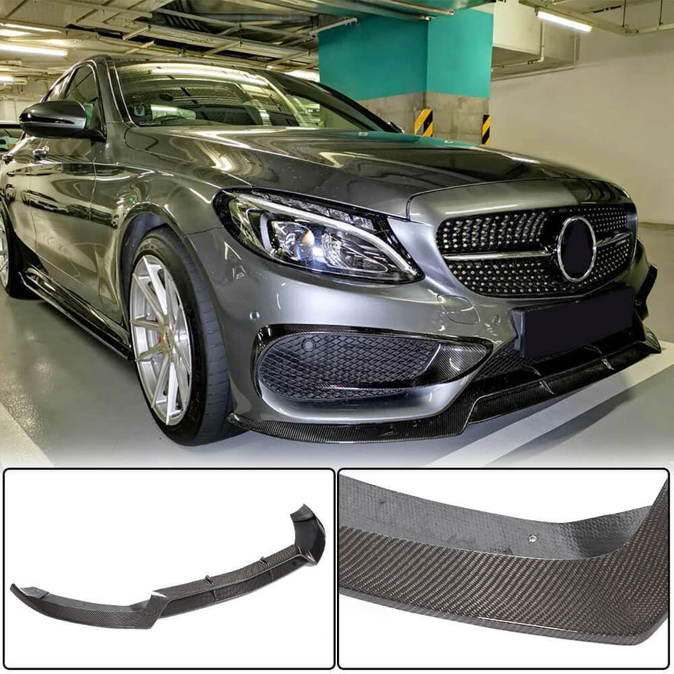 Mercedes Benz W205 C205 A205 Sport C43 AMG 2015-2018 Front Bumper Lip Carbon Fiber-Ahacarbon
