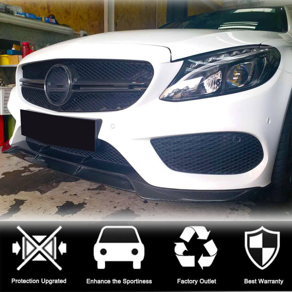 Mercedes Benz W205 C205 A205 Sport C43 AMG 2015-2018 Front Bumper Lip Carbon Fiber-Ahacarbon