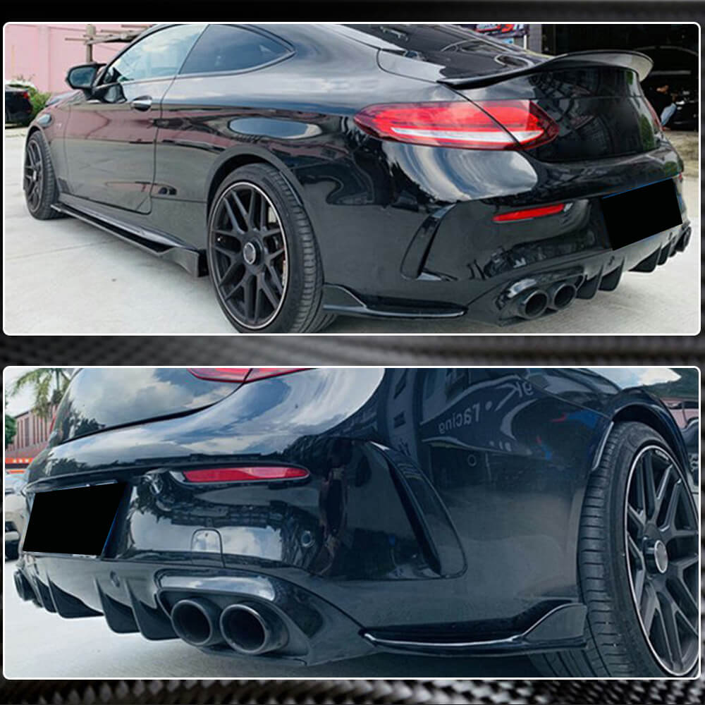Mercedes Benz (W205) C205 A205 Sport C43 AMG 2015-2019 Rear Bumper Splitters Carbon Fiber-Ahacarbon