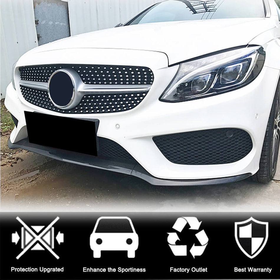 Mercedes Benz W205 C205 A205 Sport C43 Pre-facelift 2015-2019 Front Bumper Lip Carbon Fiber-Ahacarbon