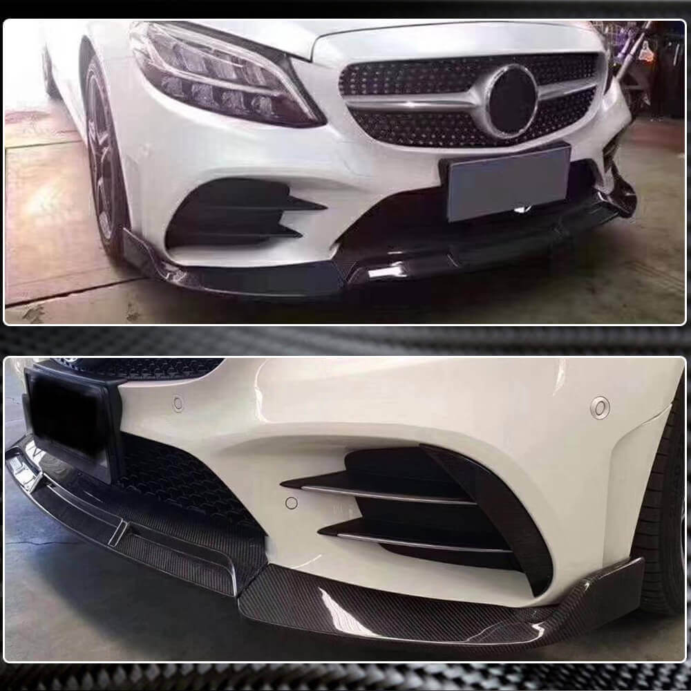 Mercedes Benz W205 C300 C350 Sport C43 AMG Facelift 2019-2021 Front Bumper Lip Carbon Fiber-Ahacarbon