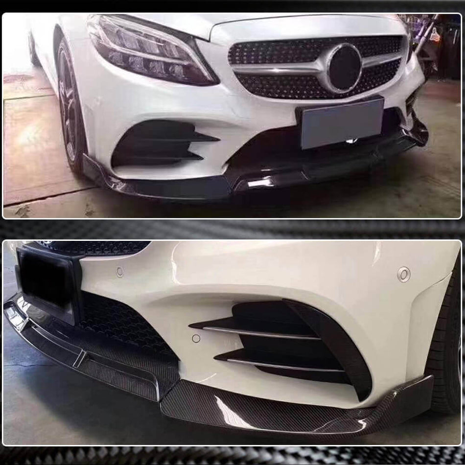 Mercedes Benz W205 C300 C350 Sport C43 AMG Facelift 2019-2021 Front Bumper Lip Carbon Fiber-Ahacarbon