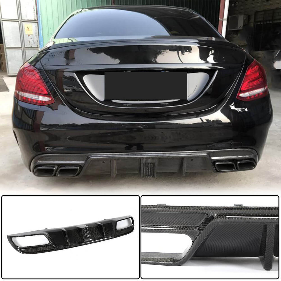 Mercedes Benz W205 Sport C43 C63 C450 AMG Pre-facelift 2015-2020 Rear Bumper Diffuser Lip W/Brake Light Carbon Fiber/FRP-Ahacarbon