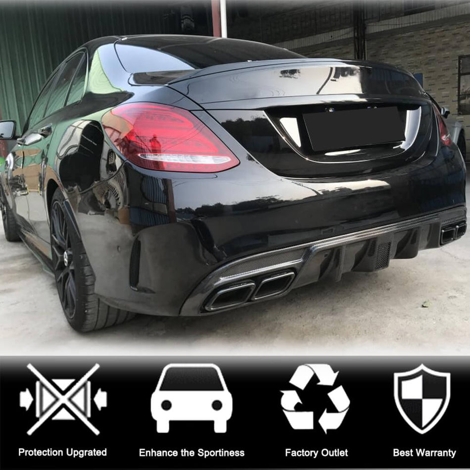 Mercedes Benz W205 Sport C43 C63 C450 AMG Pre-facelift 2015-2020 Rear Bumper Diffuser Lip W/Brake Light Carbon Fiber/FRP-Ahacarbon
